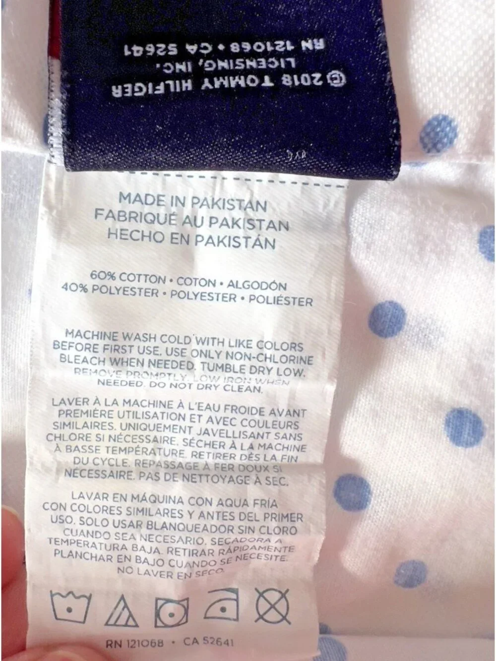 Tommy Hilfiger TWIN Flat Sheet White Blue Dots Cotton Blend Cottage Bedding NICE